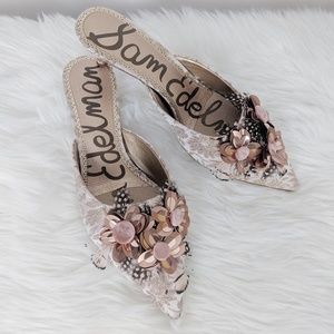 Sam Edelman Pink Floral Embroidered Dorcy Mules